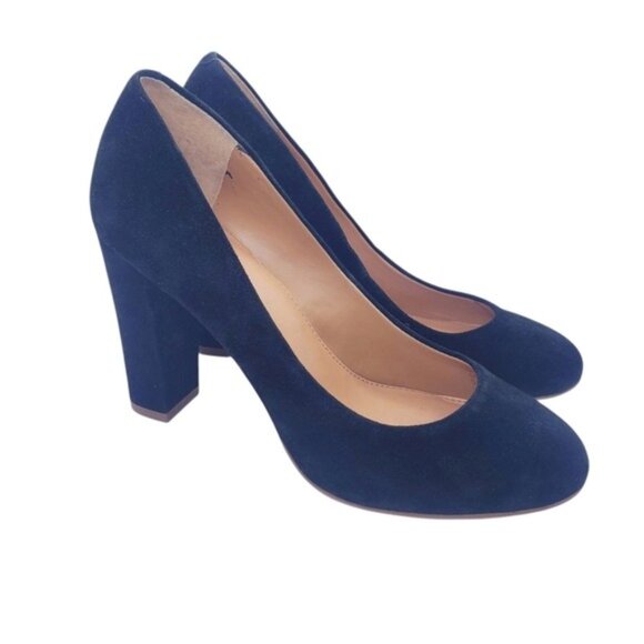 J. Crew Olive Black Suede Leather Round Toe Heels Block Heel Pumps Womens Size 7 - Picture 1 of 12